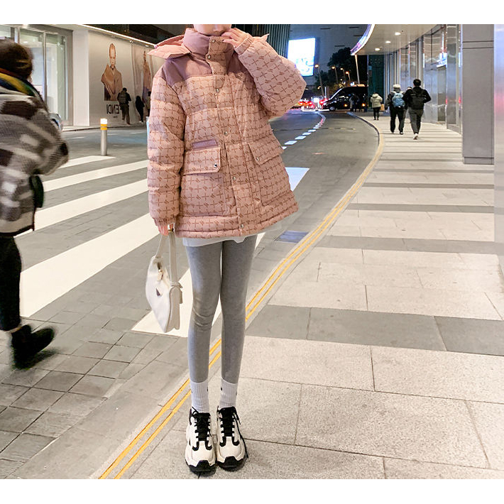 粉色小香风棉服女短款2023年冬季新款连帽茧型小个子百搭外套