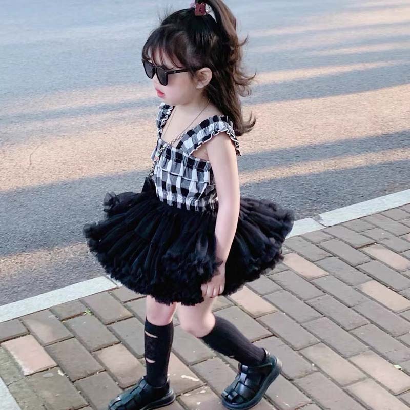 女童蓬蓬裙黑色tutu裙套装吊带女宝宝兔兔突突半身裙网纱裙二件套