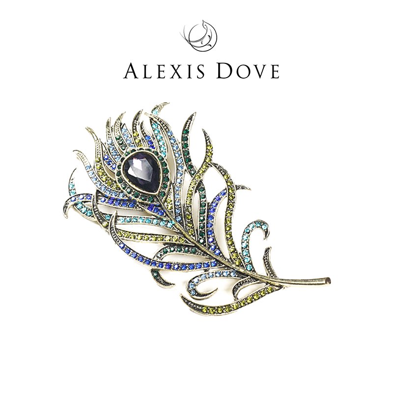 铜合金合成锆石胸针 新中式国风设计感凤凰羽毛胸针