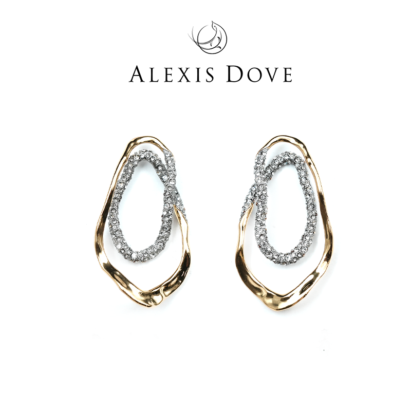 铜合金合成锆石耳饰 欧美夸张几何蛋形圆圈耳钉VI