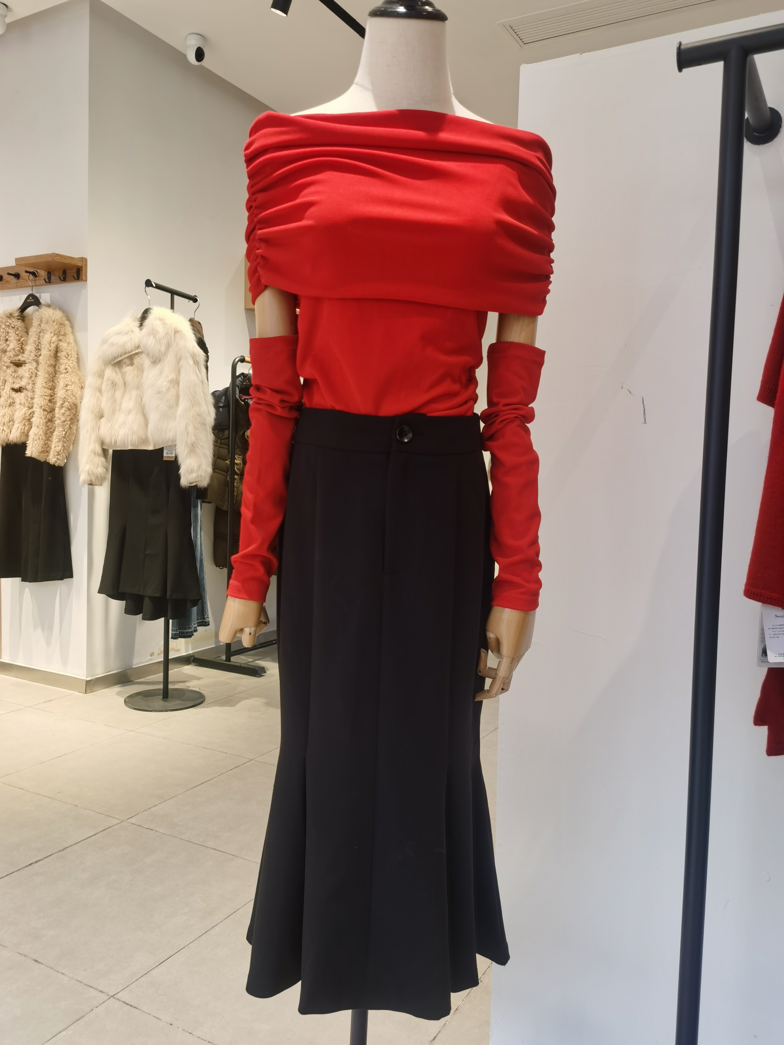 品牌大牌针织衫打底衫两穿喜柿红