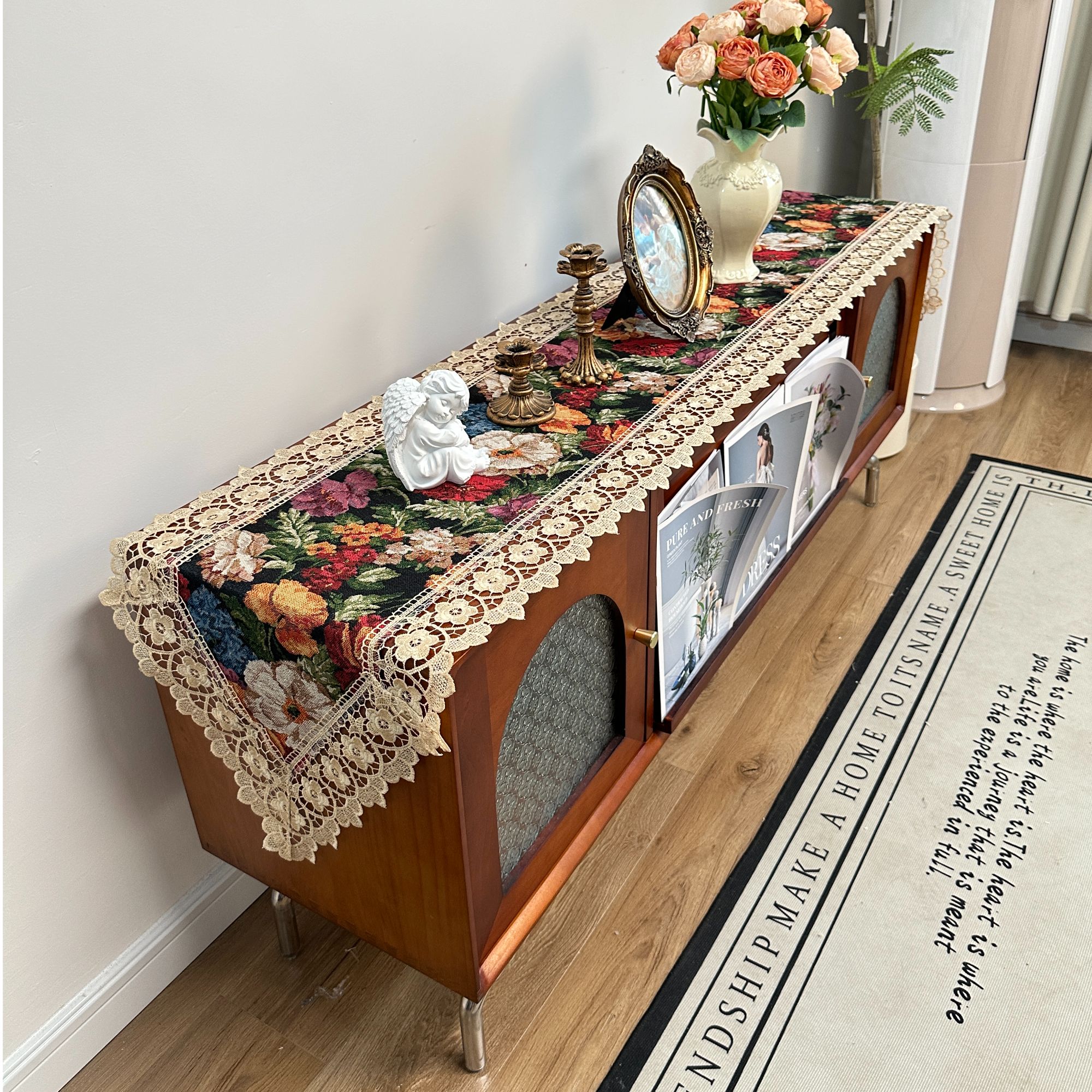 301-4（40*220cm）百花棉麻交织桌旗