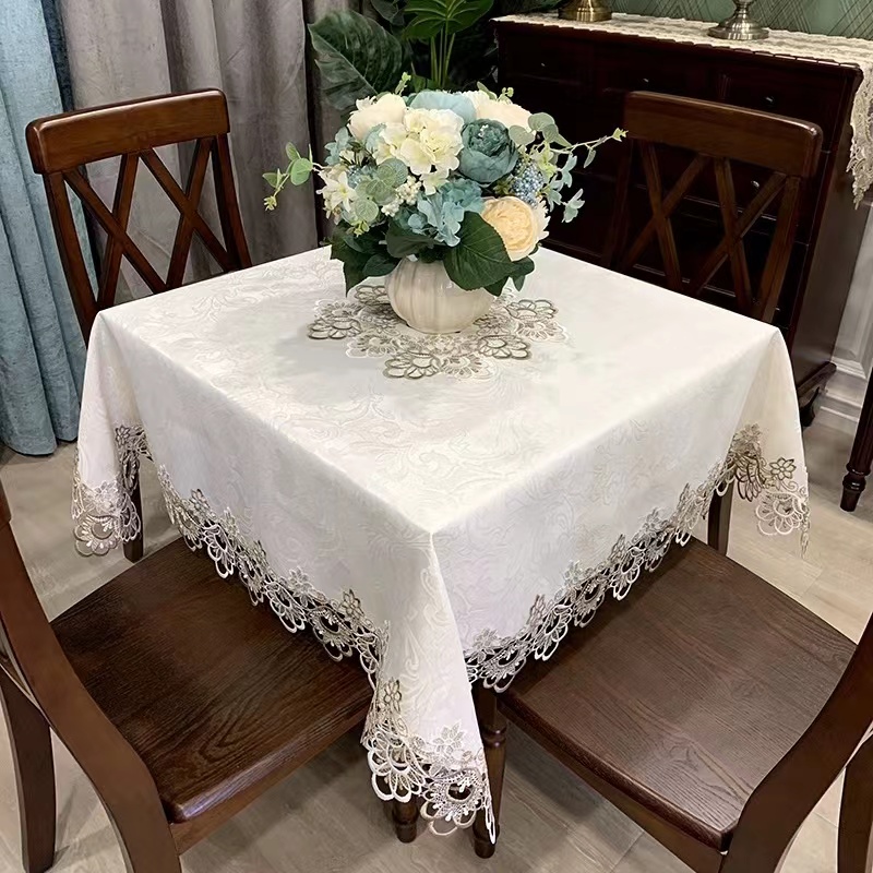 s798（145cm方）玛瑙灰贡缎提花蕾丝花边盖巾