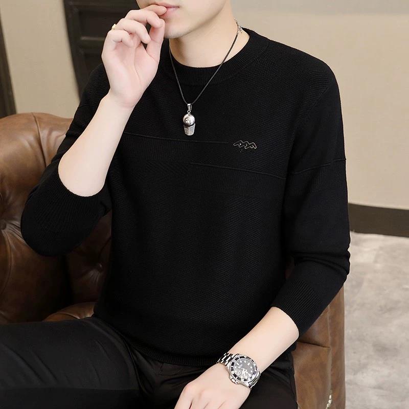 男士上衣冬款冬季加绒加厚黑色男修身百搭圆领长袖针织打底衫内y