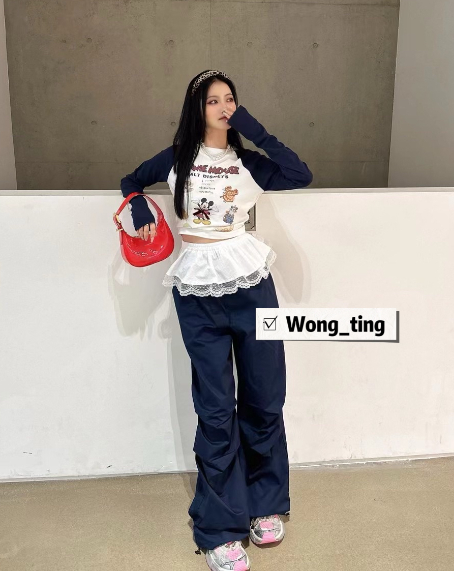 【W-Ting】新款小众设计师蕾丝腰封松紧腰工装休闲裤08262