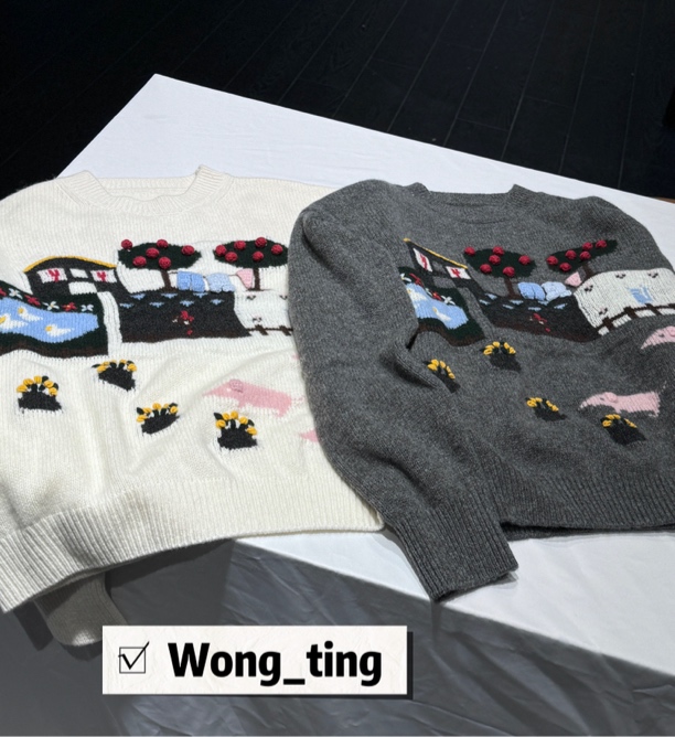 【Wong_T】新款小众设计师两色圆领重工朱颜齐乐毛衣3140