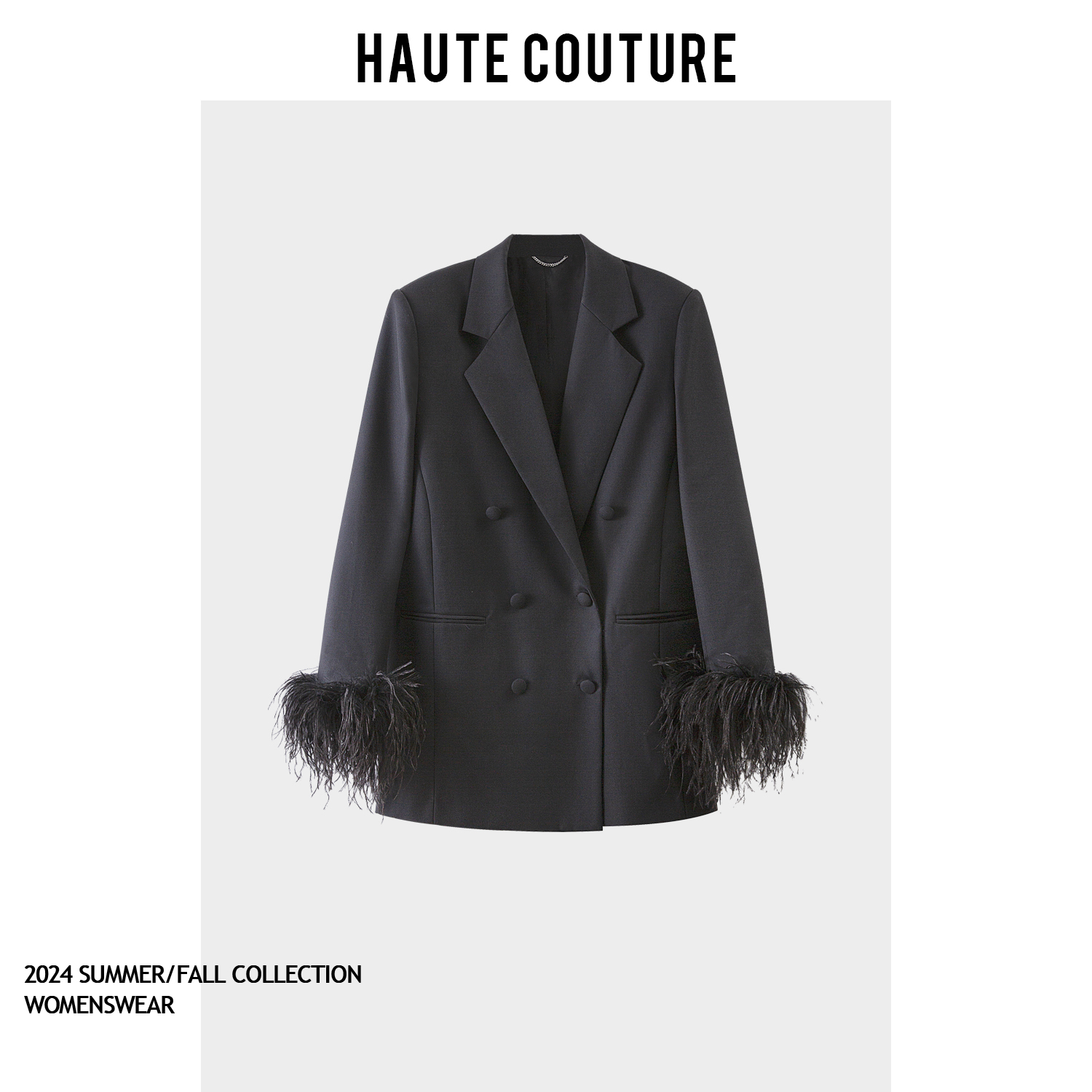 原版高定面料袖口拼接可拆卸毛双排扣西装外套 C7046