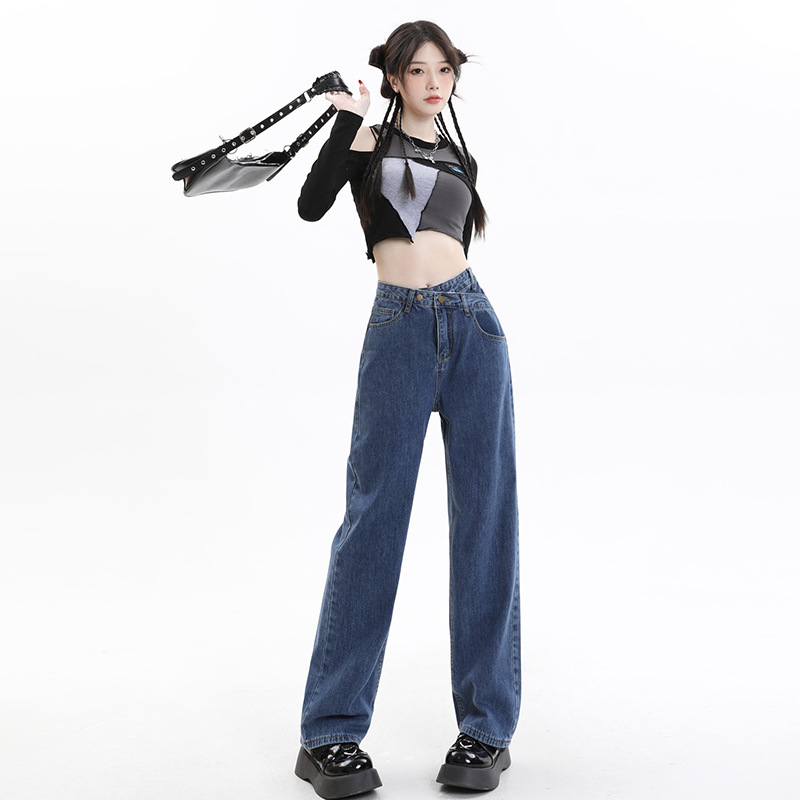 【ASDR】冬不规则30-40岁高腰牛仔裤保暖百搭1米55矮个子垂感牛仔裤