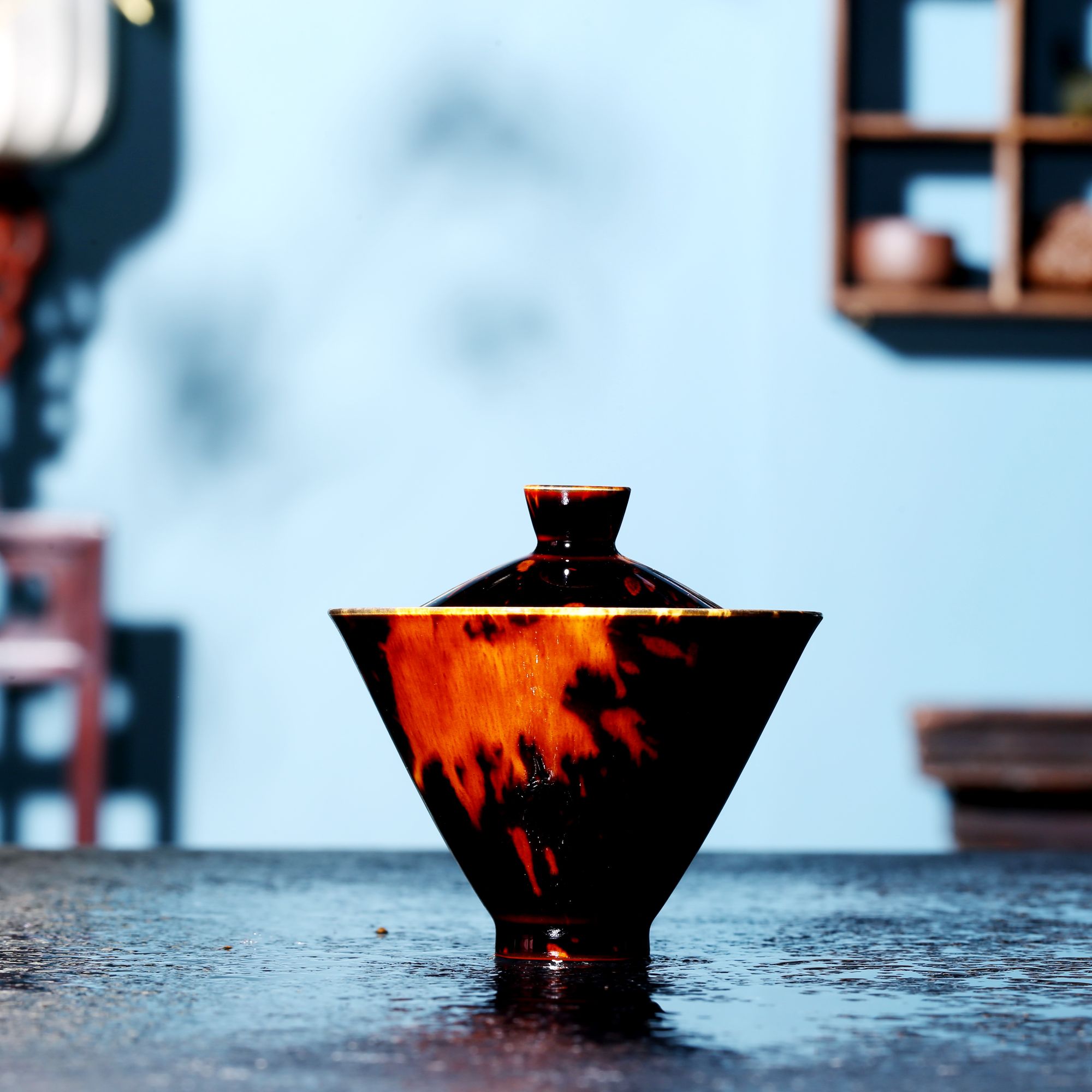 斗笠盖碗柯君丽省工美大师手作原矿釉二才盖碗