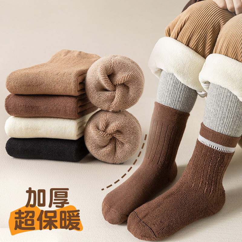 儿童加厚袜子秋冬棉袜冬季中筒袜保暖毛圈袜男女中大童休闲学生袜