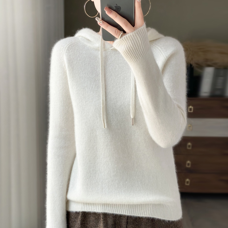 【帽衫】纯羊毛加厚秋冬季上衣显瘦女长袖时尚套头款内搭长袖针织衫
