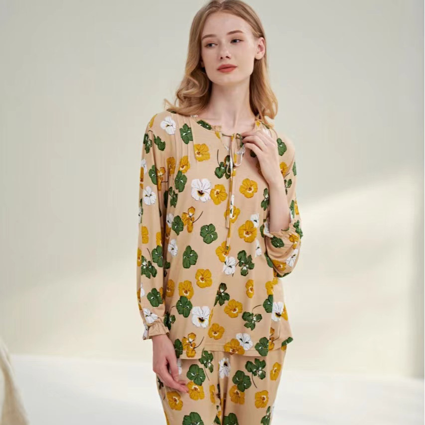 QIRUI绮瑞 棉莫弹力碎花时尚套头款家居服秋新款