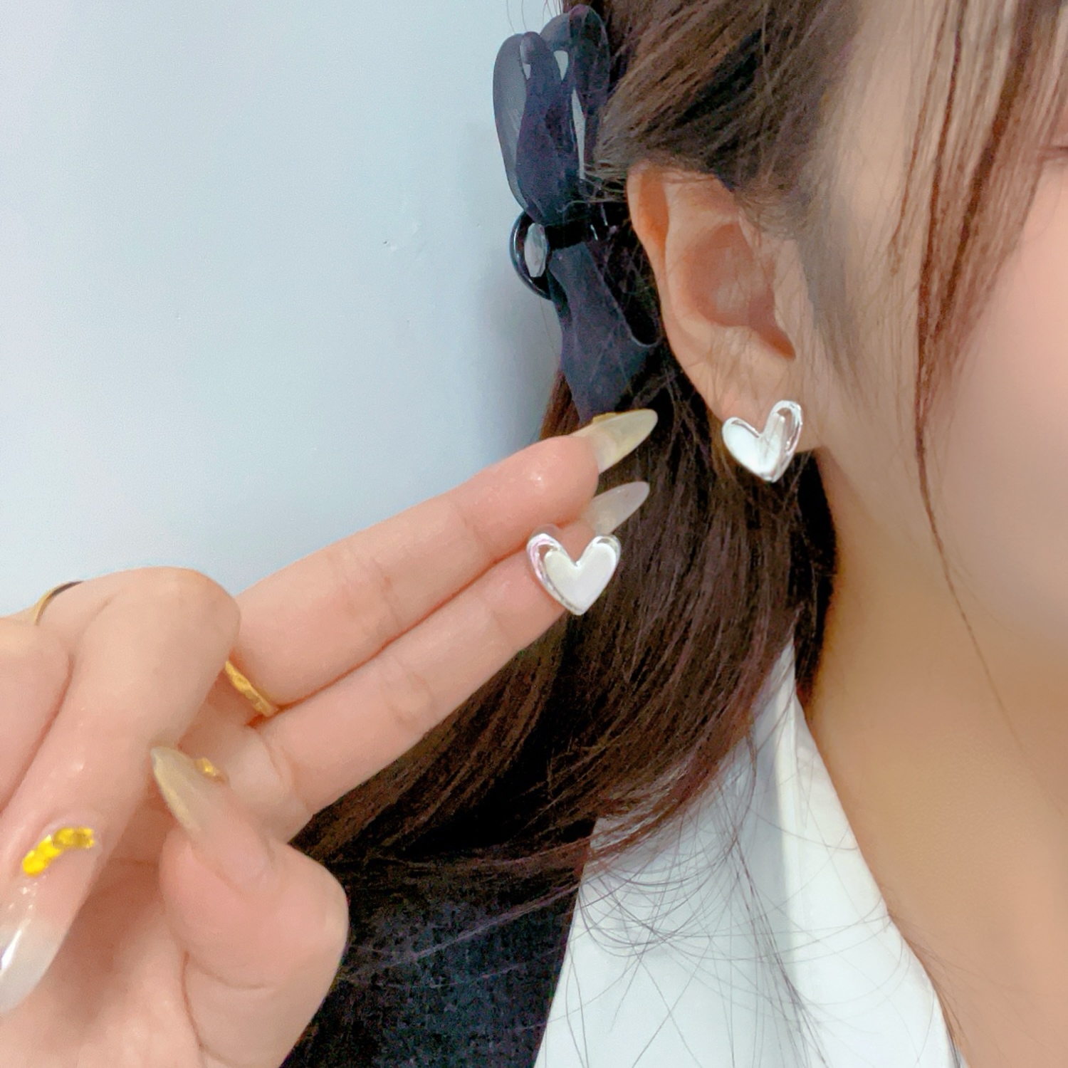 925银针 银色拉丝爱心气质百搭小巧高级感耳饰s453