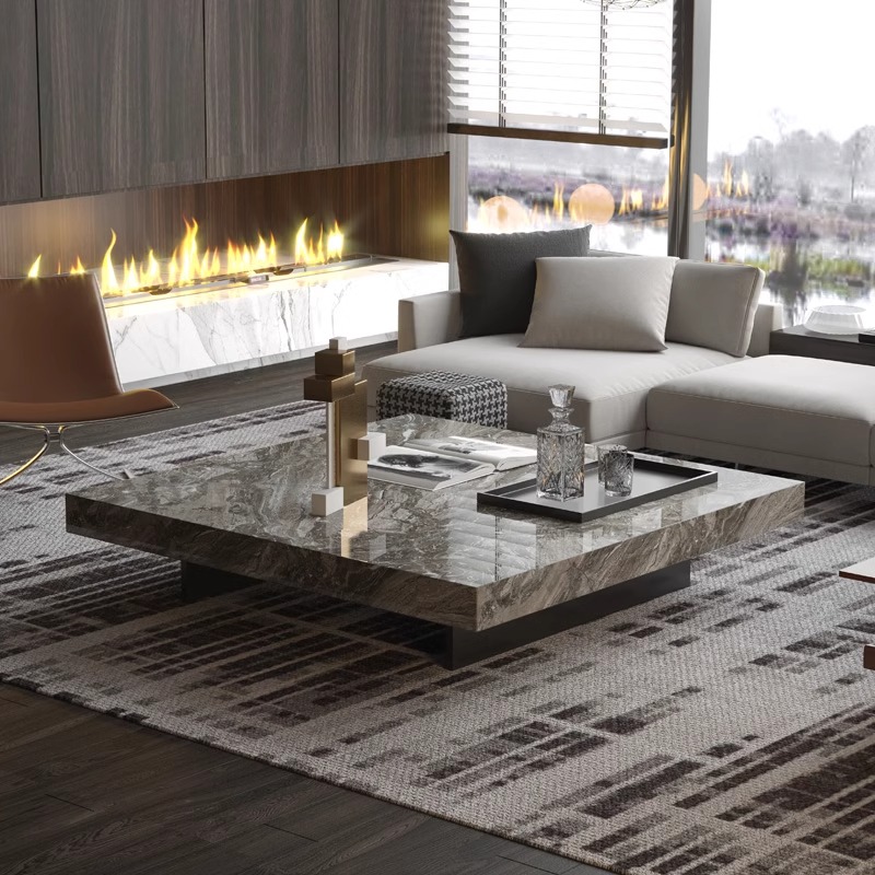 Minoti天然大理石正方形茶几轻奢意式极简长方形设计威尼斯棕家用