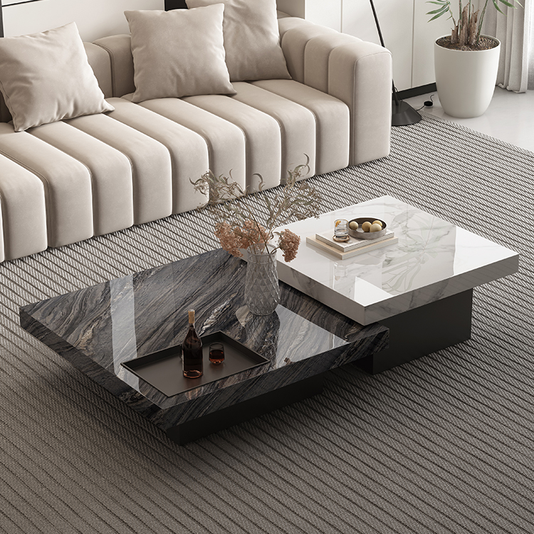 大理石轻奢异型高低茶几现代简约极简客厅家用意式小户型方形茶几