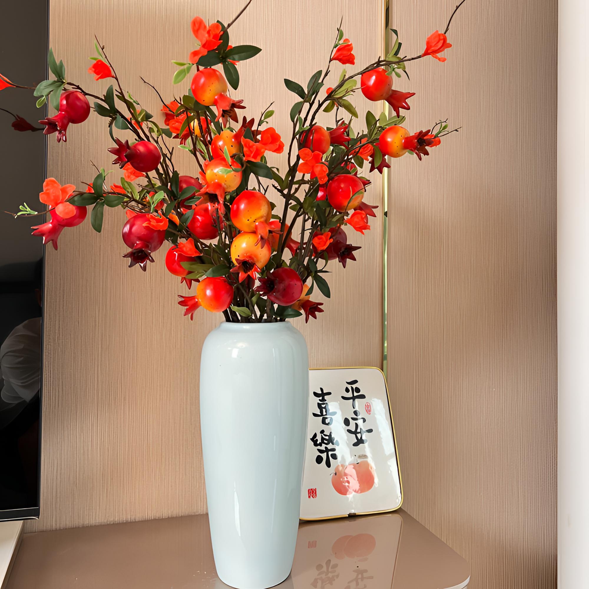 石榴仿真花仿真客厅插花装饰品摆件餐桌装饰高端轻奢花束毯子成品