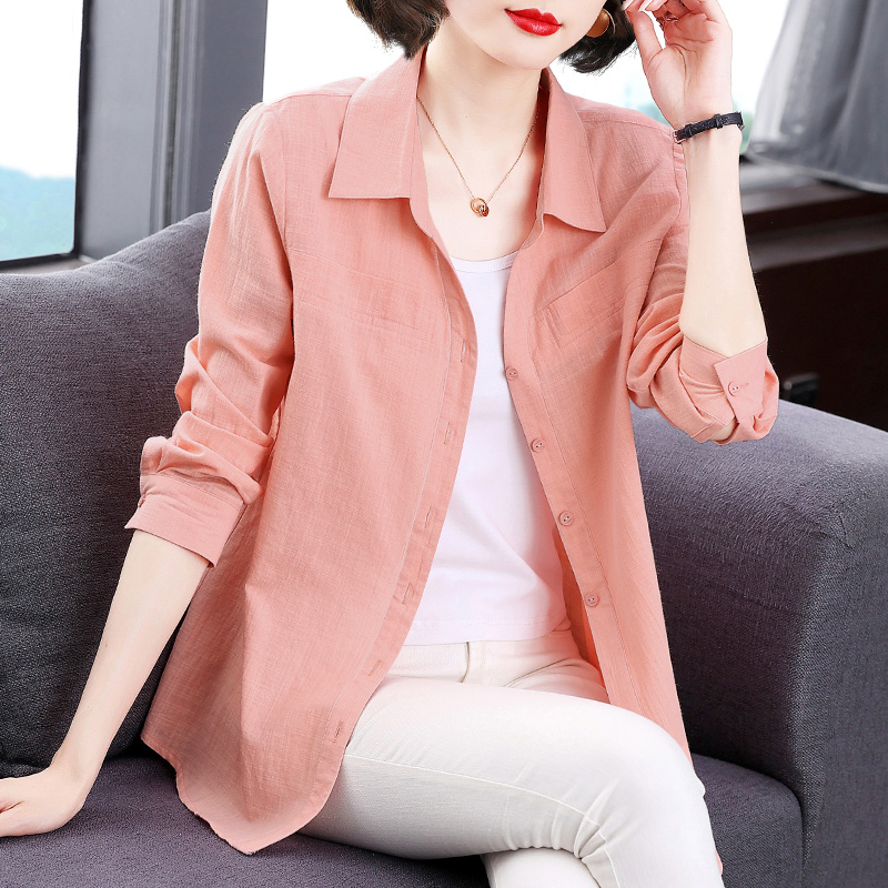 纯棉长袖衬衫女上衣新款薄款爆款春秋宽松时尚洋气胖mm大码衬衣女