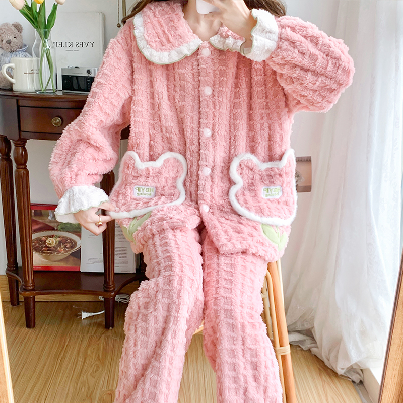 【法兰绒0-15度】秋冬季加厚月子服珊瑚绒孕妇睡衣产妇哺乳喂奶保暖