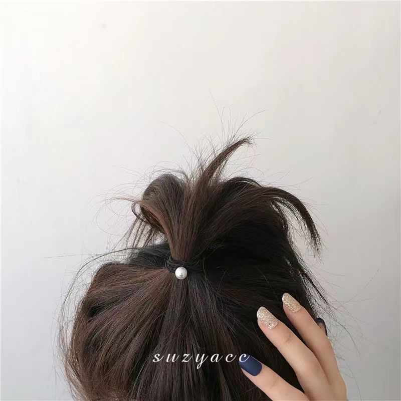 10根装  简约气质珍珠头绳女基础百搭黑色橡皮筋发绳韩版时尚发圈