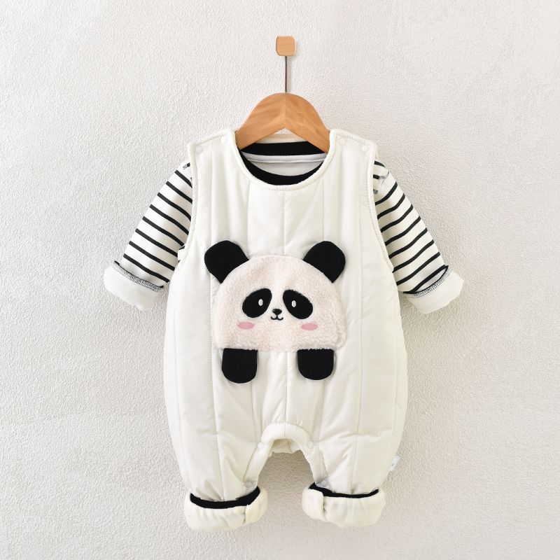 婴儿套装夹棉加厚保暖衣服秋冬季宝宝背带裤加绒新生儿外出冬装