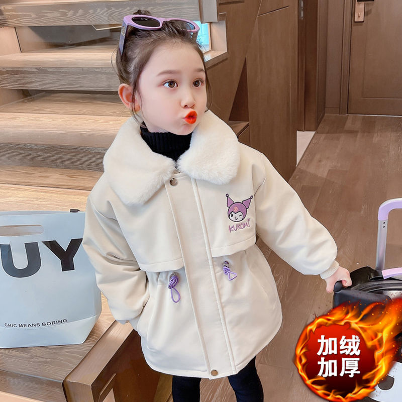 女童库洛米派克服皮u外套加绒加厚冬季2023新款女宝洋气时髦冬装