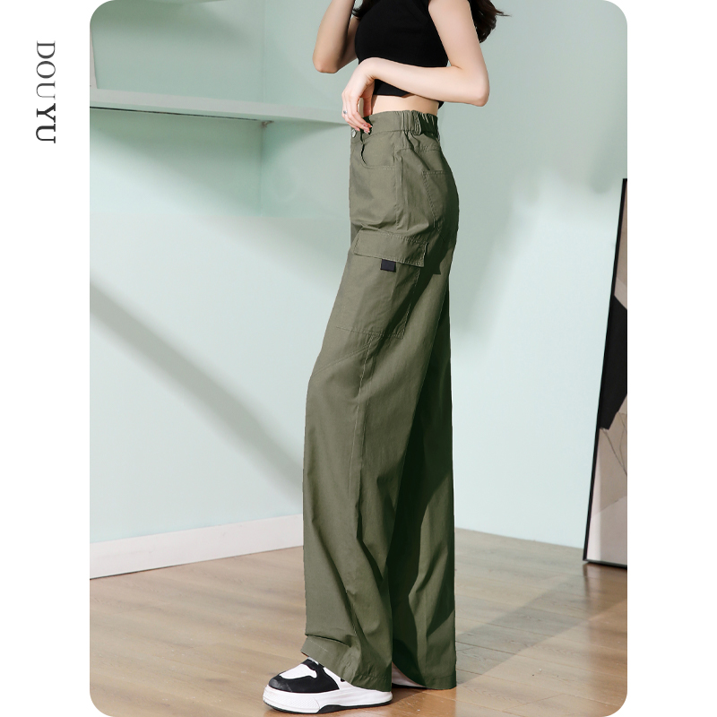 军绿色美式直筒工装裤女款爆款2025新款又酷又飒夏季薄款阔腿长裤