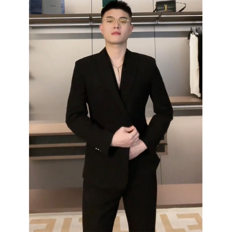 新款高定系列简约西装套装 黑色修身英伦风商务休闲西服西裤