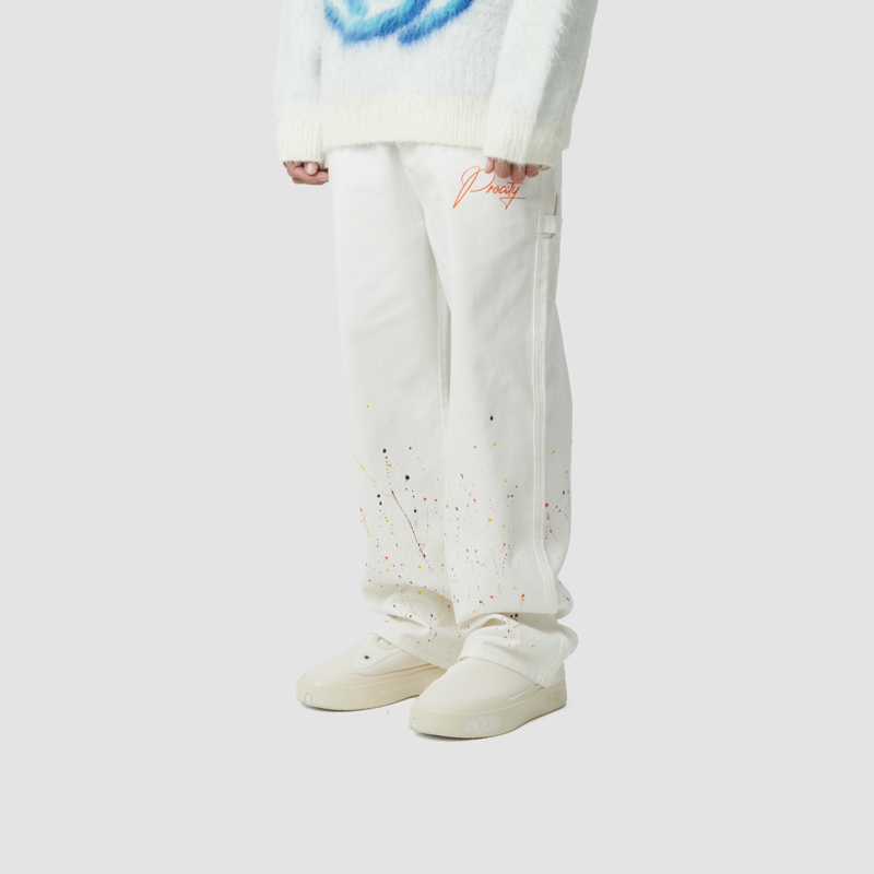 PROCITY新款泼墨涂鸦运动牛仔裤男女秋冬宽松直筒休闲潮牌长裤子