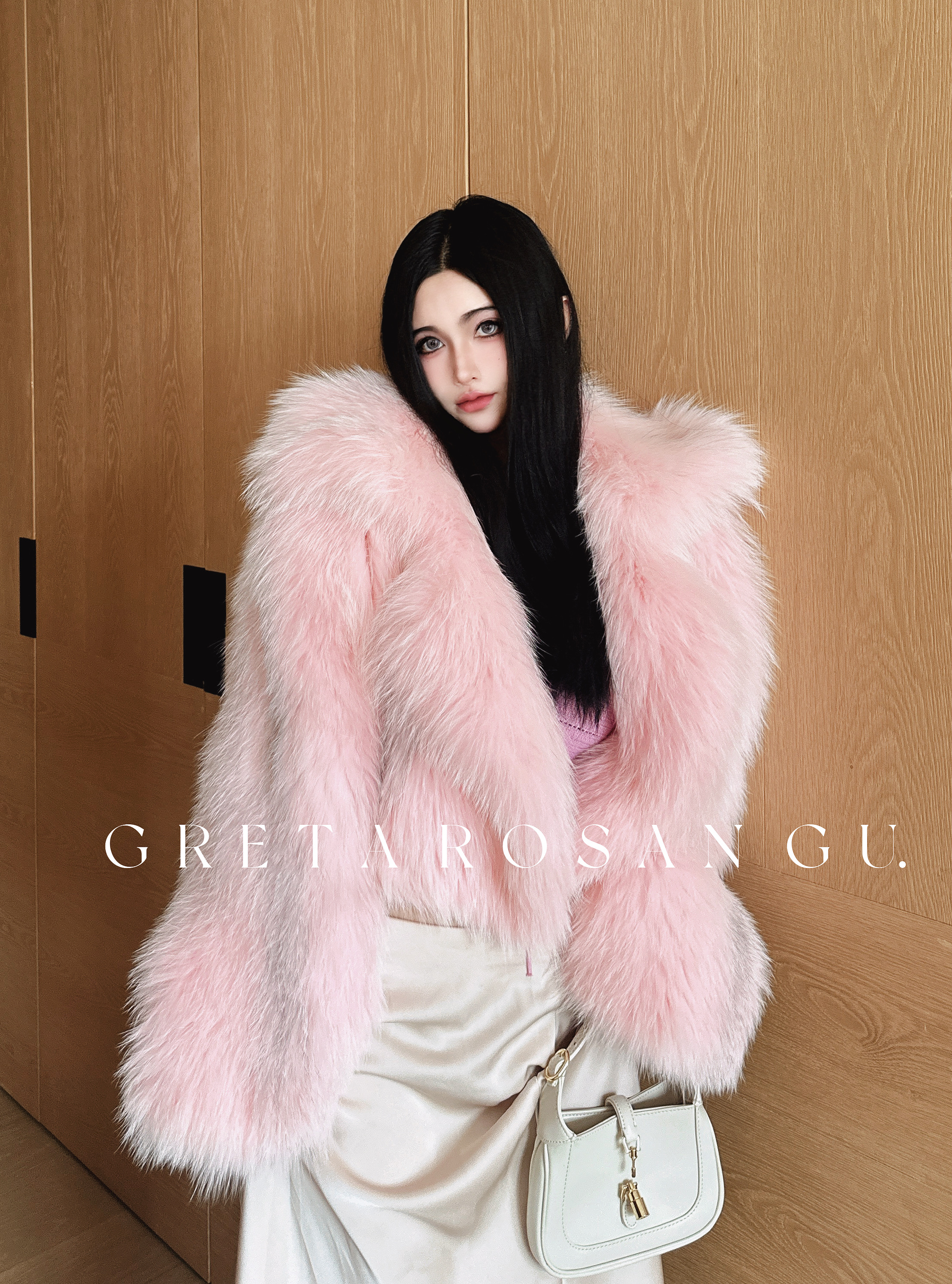 ROSAN【樱花树下】千金清冷稀有大理石狐狸毛冬季时尚气质外套