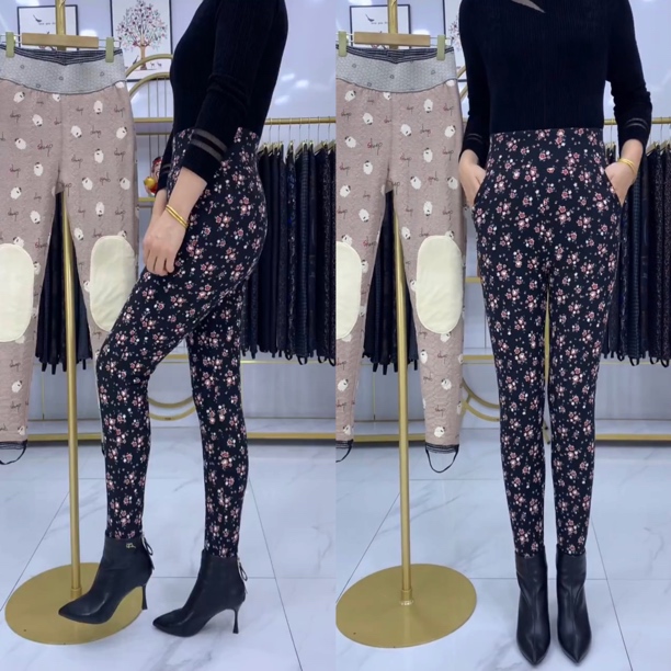 东北花棉裤女款冬季中老年加厚高腰高弹驼绒保暖裤护腰护膝显瘦