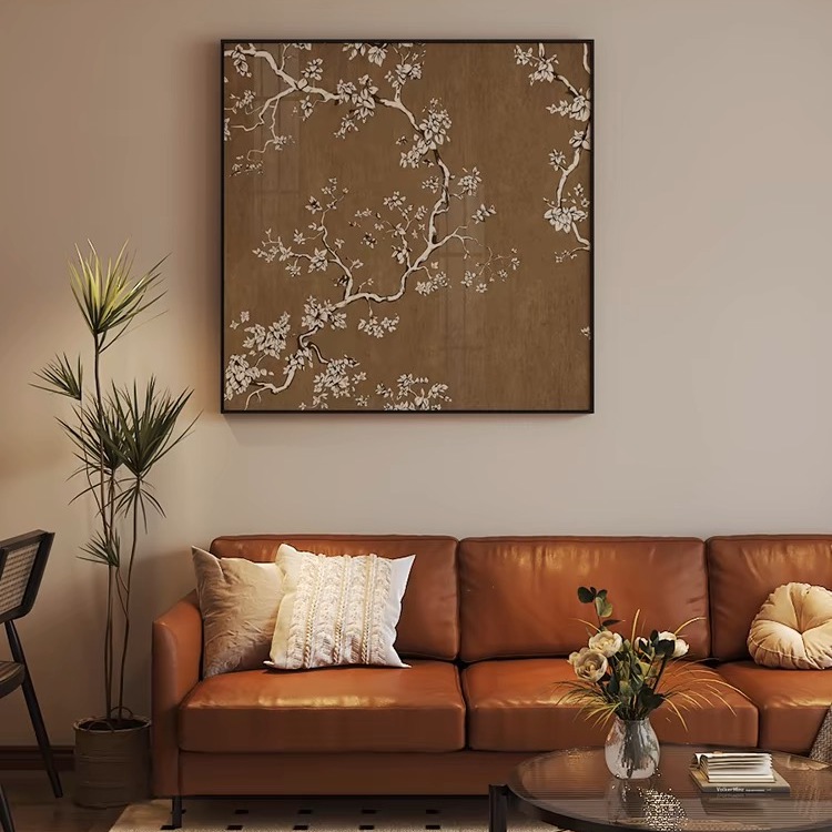 简约现代美拉德复古花鸟客厅入户玄关装饰画卧室背景墙壁砂岩画