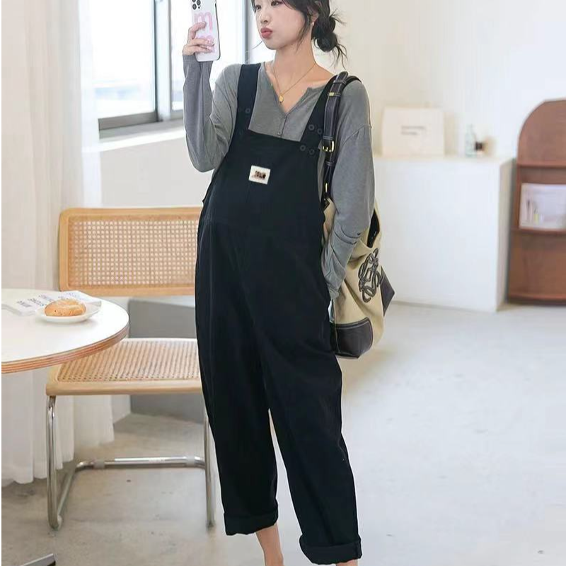 孕妇裤子洗水棉宽松大码背带裤显瘦春秋季洋气萝卜裤孕妇装64128