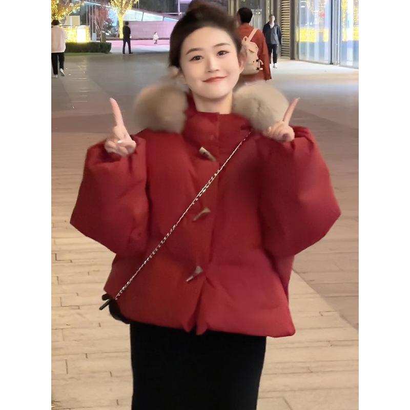 圣诞红爆款羽绒衣服高级感冬装新年战袍冬日刚需网红款领面包服外