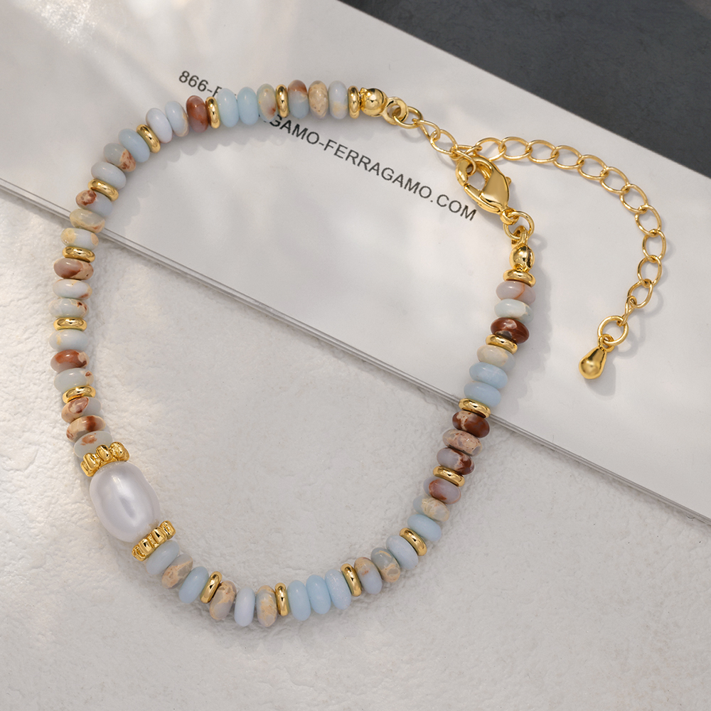 铜合金手链 镀18K金「烟雨」石头串珠手链气质轻奢中国风少仙女度假