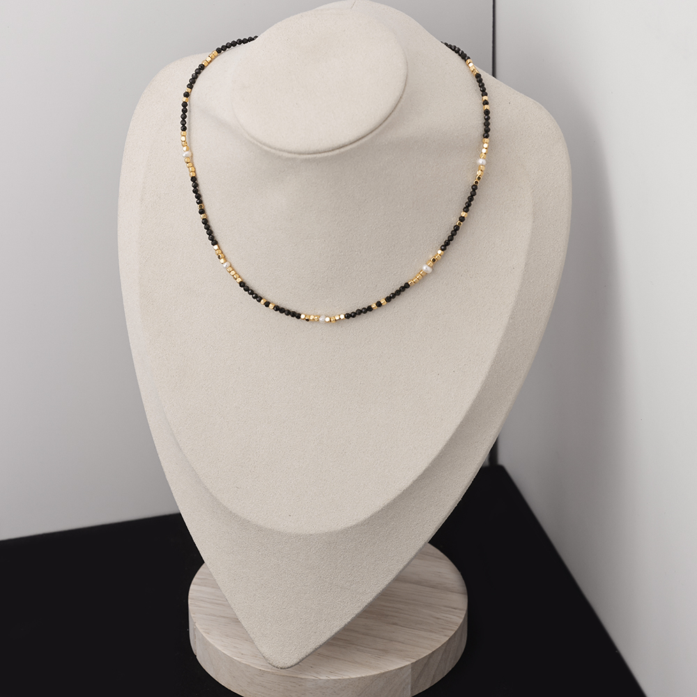 铜合金玻璃项链 镀18K金「梦魇」超闪黑色项链气质轻奢百搭极简嘻哈