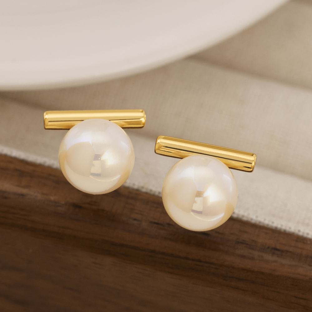 铜合金仿珍珠耳饰 镀18K金「一生」耳钉气质极简约小巧通勤高档耳环