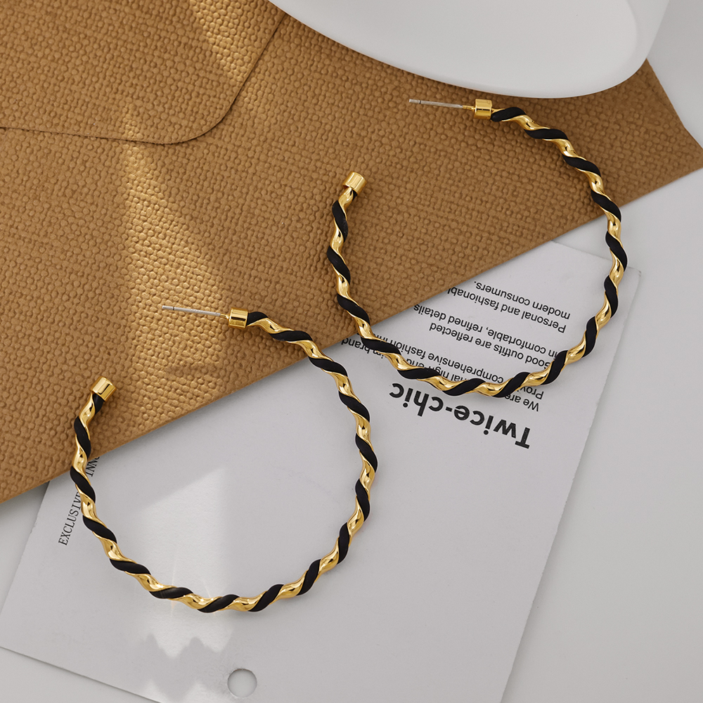 铜合金耳饰 镀18K金「黑丝带」耳圈圈气质时尚百搭小众高档耳环饰品