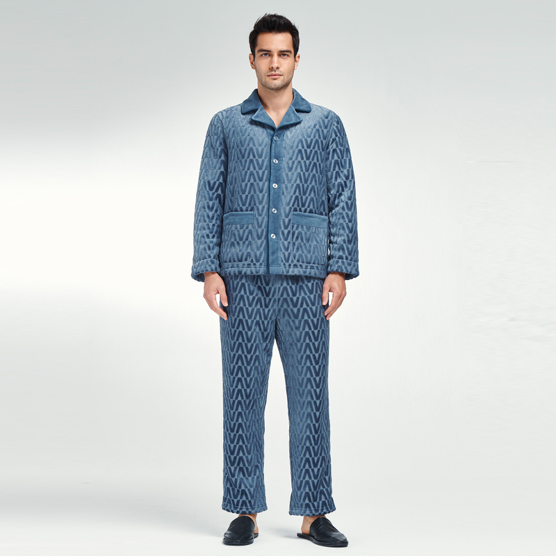 爱慕先生23AW绒感生活家居套装男士翻领开衫长袖+长裤NS43K201