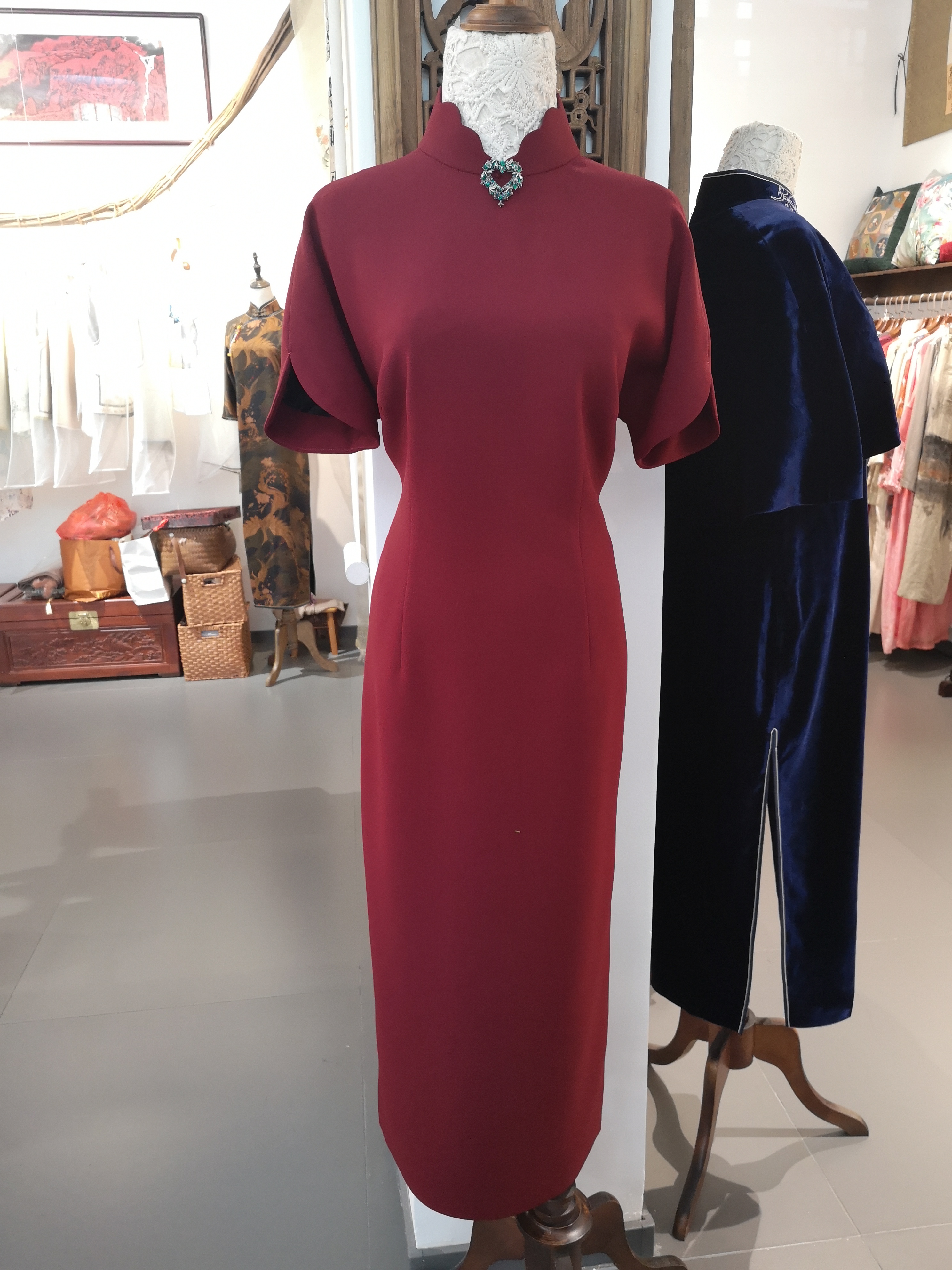 婚礼旗袍礼服喜婆婆妈妈装气质酒红色中式优雅宴会