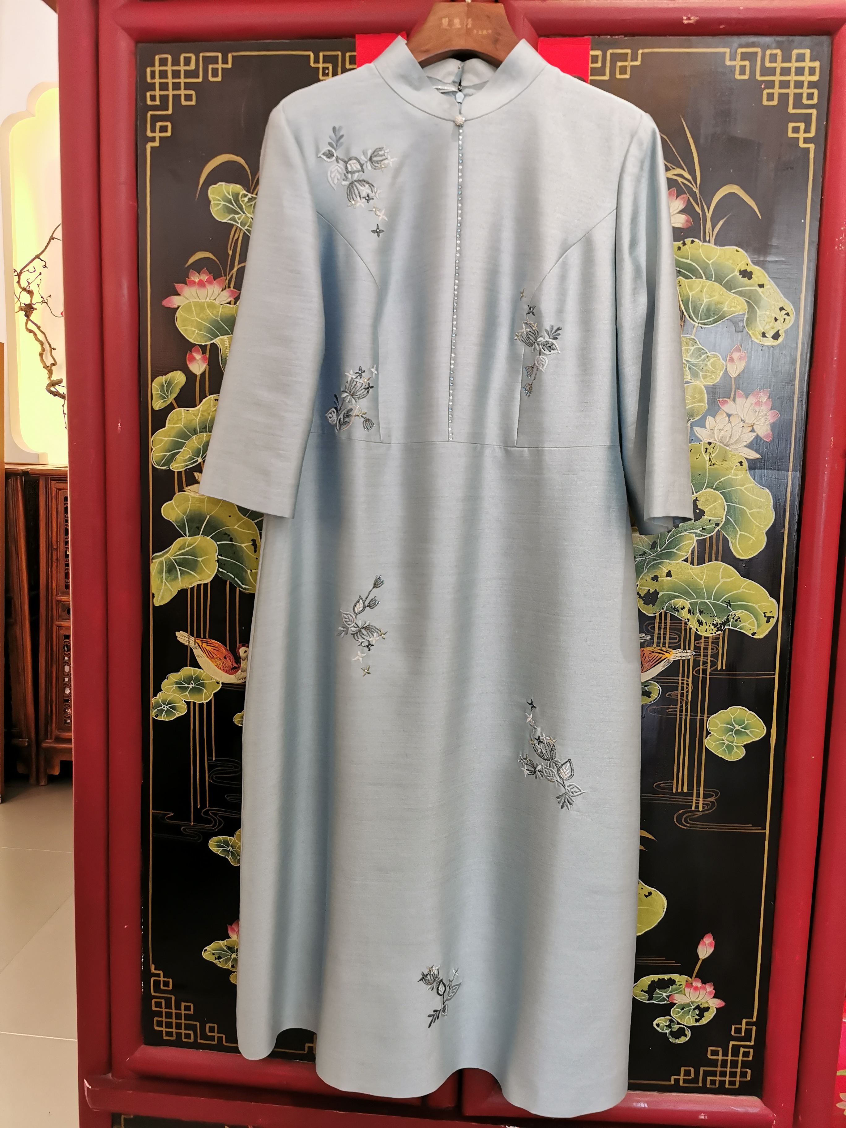 新中式婚礼清新淡雅时尚中长款立领重工刺绣修身气质