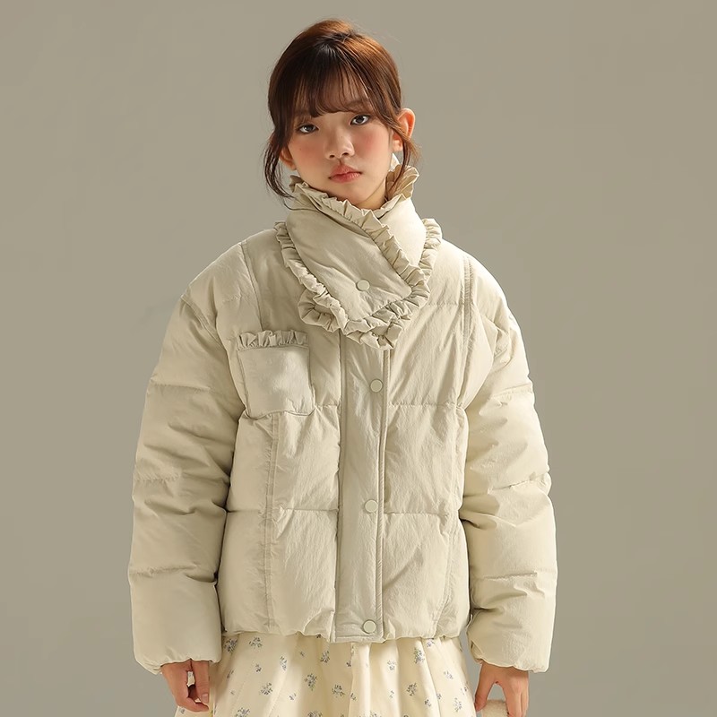 小女森女童冬装羽绒服儿童甜美围巾大衣中大童加厚面包服保暖外套