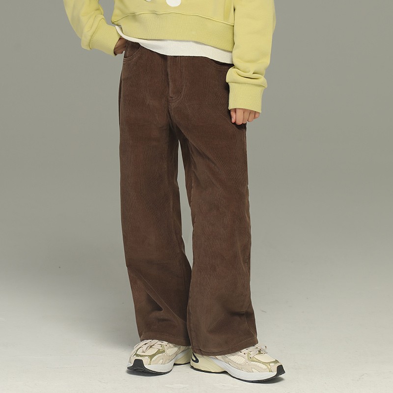 小女森女童冬款加绒灯芯绒裤子儿童直筒裤加厚阔腿裤大童女装长裤