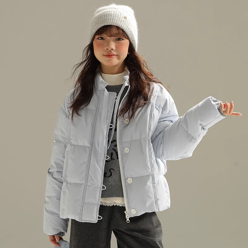 小女森女童冬款立领蝴蝶结羽绒服儿童冬季保暖加厚外穿面包服外套