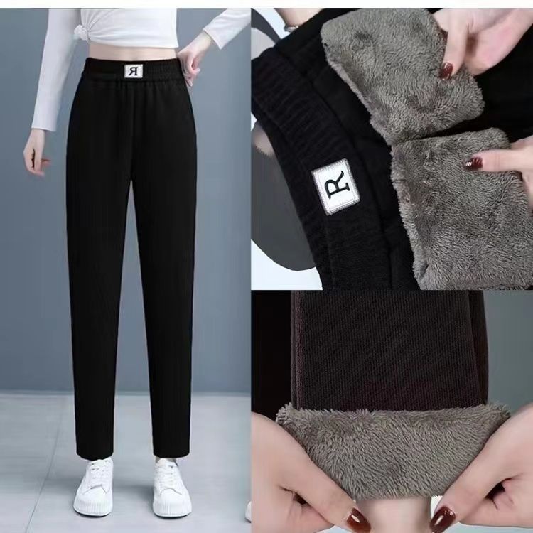 哈伦裤女冬季加绒加厚妈妈裤子女宽松大码时尚百搭休闲裤直筒裤