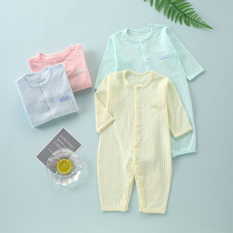 婴儿连体衣夏纯棉薄款长袖哈衣儿童爬服宝宝九分袖空调服婴童衣服