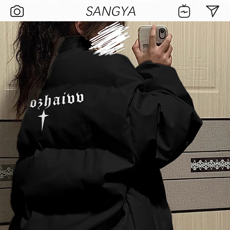 黑色加绒加厚棉衣棉服女冬季2023年新款美式复古宽松外套面包服潮