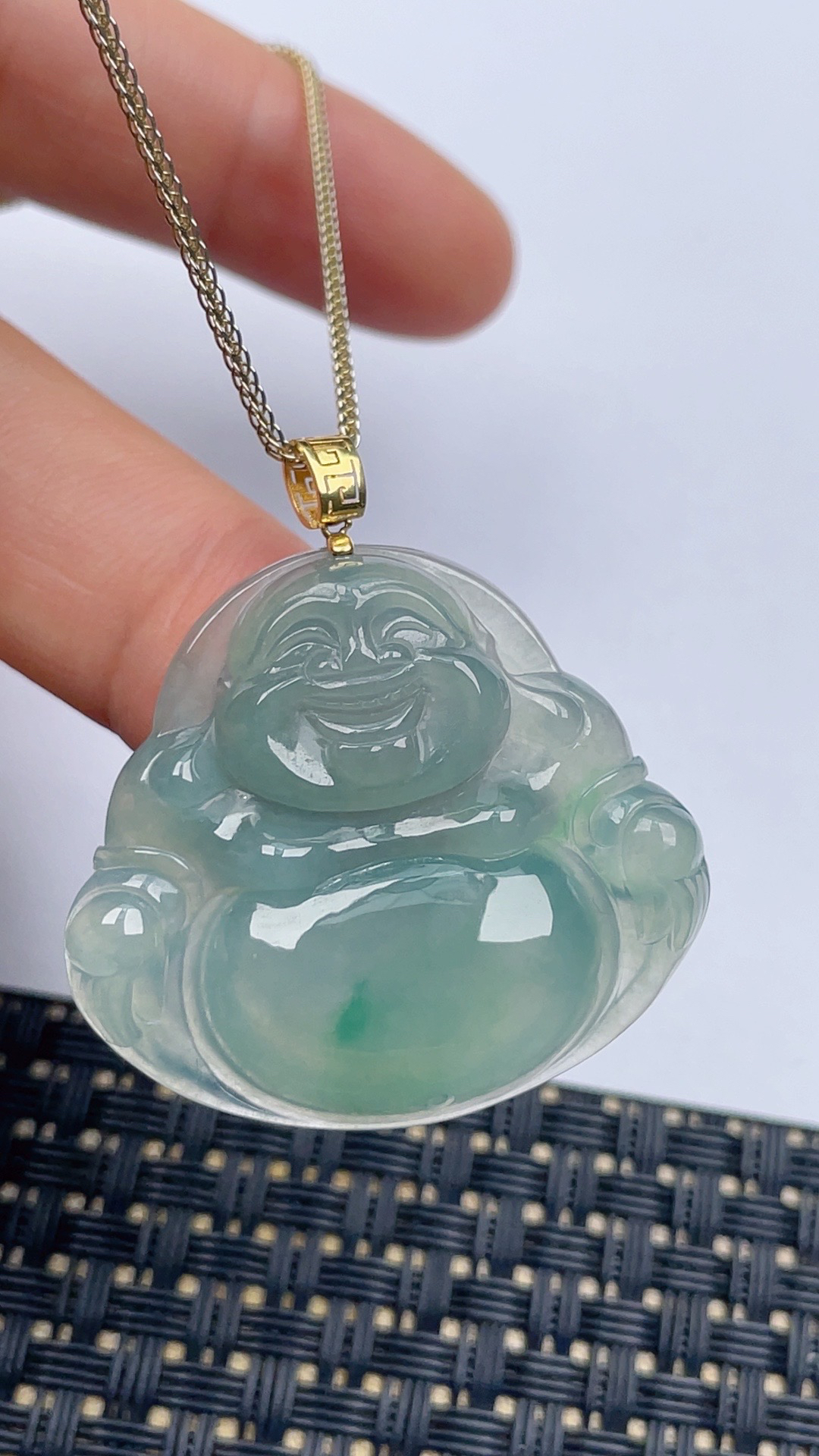 缅甸天然翡翠A货冰飘花佛公吊坠尺寸32.8-36.3-6.6