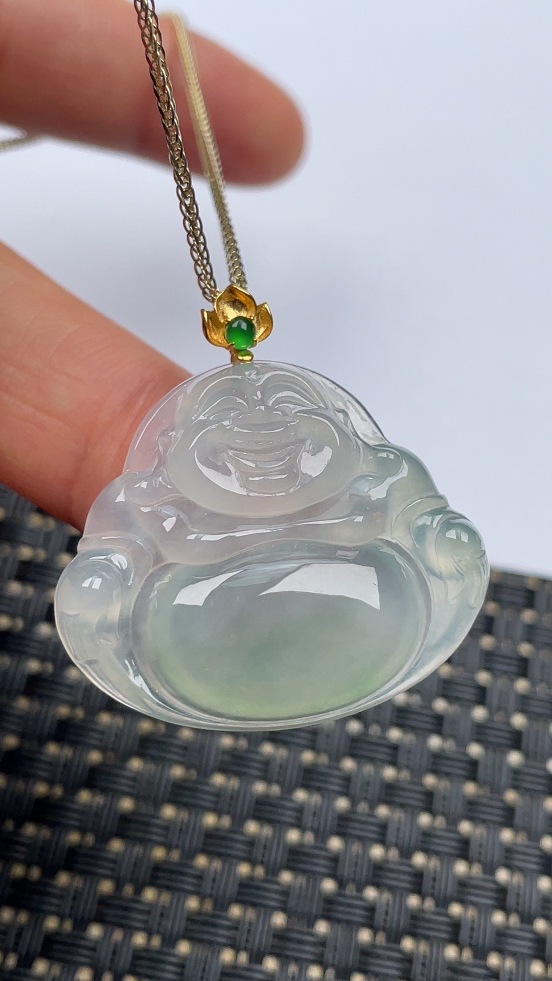 缅甸天然翡翠A货冰飘花佛公吊坠尺寸28.7-33.5-6