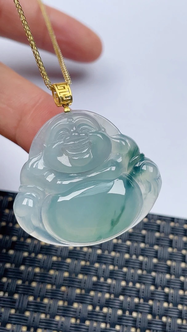 缅甸天然翡翠A货冰飘花佛公吊坠尺寸32.7–36-6.3