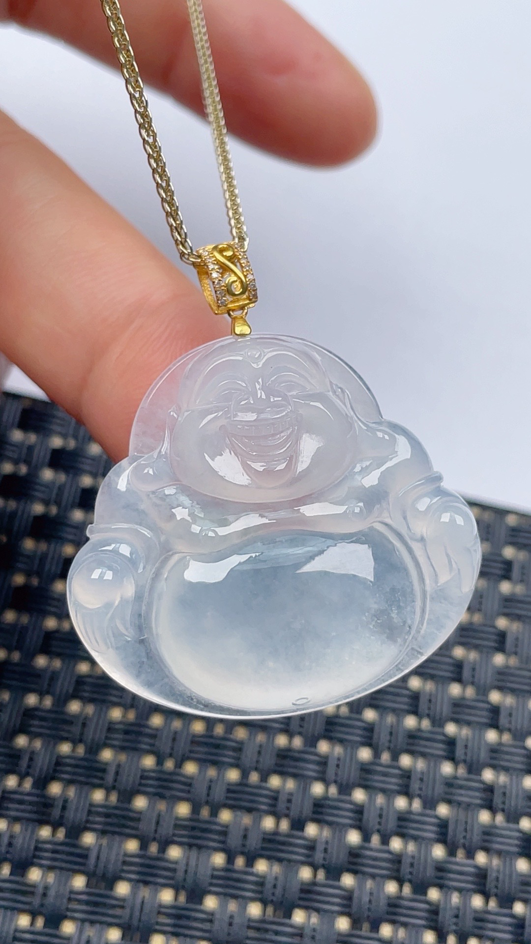 缅甸天然翡翠A货冰飘花佛公吊坠尺寸31.8-34.5-6.1